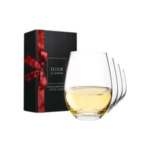 ELIXIR GLASSWARE Stemless Wine Glasses Set of 4-18 oz Premium Crystal Glass Set